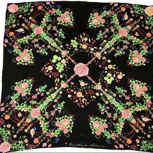 100% silk square scarf floral wrap "Flower Chandeliers" black Victorian